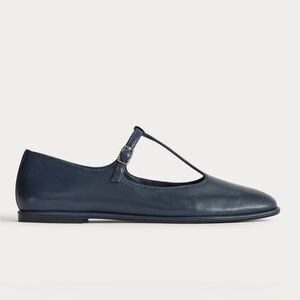 NEW Everlane The Leather T Strap Ballet Flats in Navy Blue Size 10.5